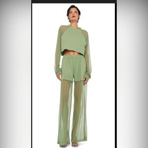 Norma Kamali Green Two-Piece Sheer Lounge Set XXS